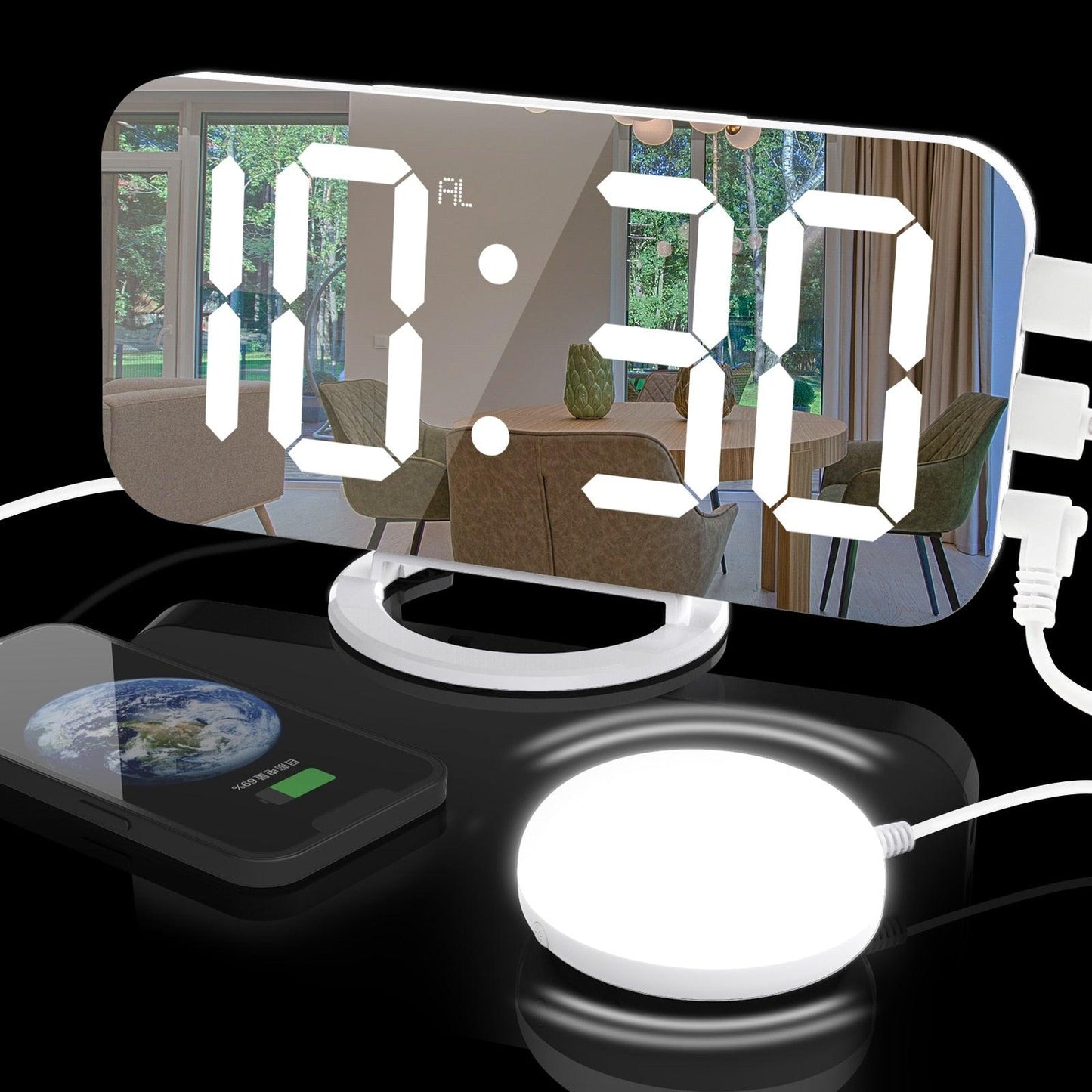 Double alarm clock with bed shaker for heavy sleepers, adults, deaf hard of hearing, loud plug, digital LED clock for bedroom, with phone charger, 8 dimmer, 7 volume, home - Nasi Supplies