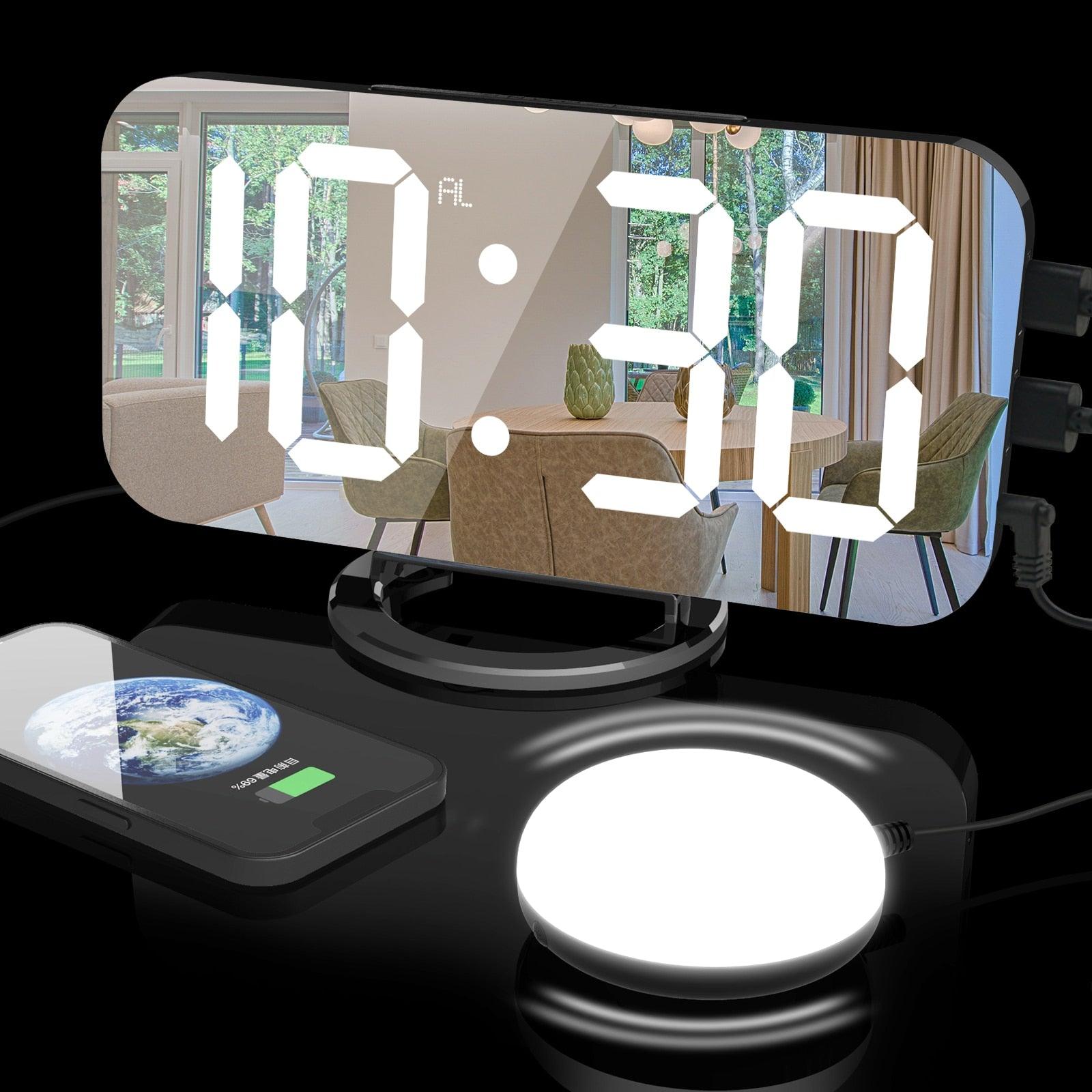 Double alarm clock with bed shaker for heavy sleepers, adults, deaf hard of hearing, loud plug, digital LED clock for bedroom, with phone charger, 8 dimmer, 7 volume, home - Nasi Supplies