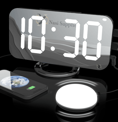 Double alarm clock with bed shaker for heavy sleepers, adults, deaf hard of hearing, loud plug, digital LED clock for bedroom, with phone charger, 8 dimmer, 7 volume, home - Nasi Supplies