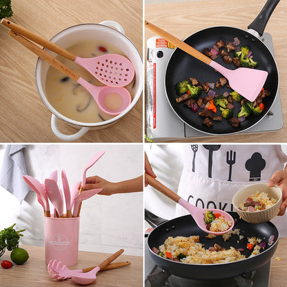 Silicone wood cookware