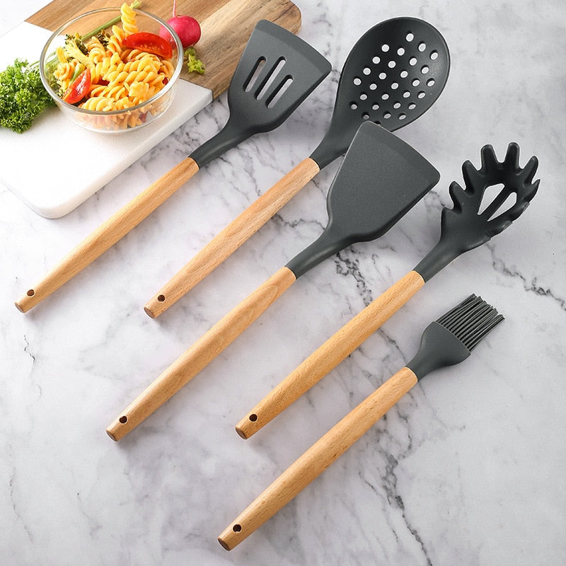 Silicone wood cookware