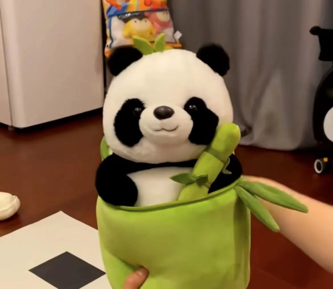 Panda soft toy plus plush bamboo tube